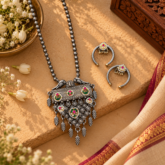 Mystic Majesty Statement Necklace & Dual-Tone Kundan Studs Set