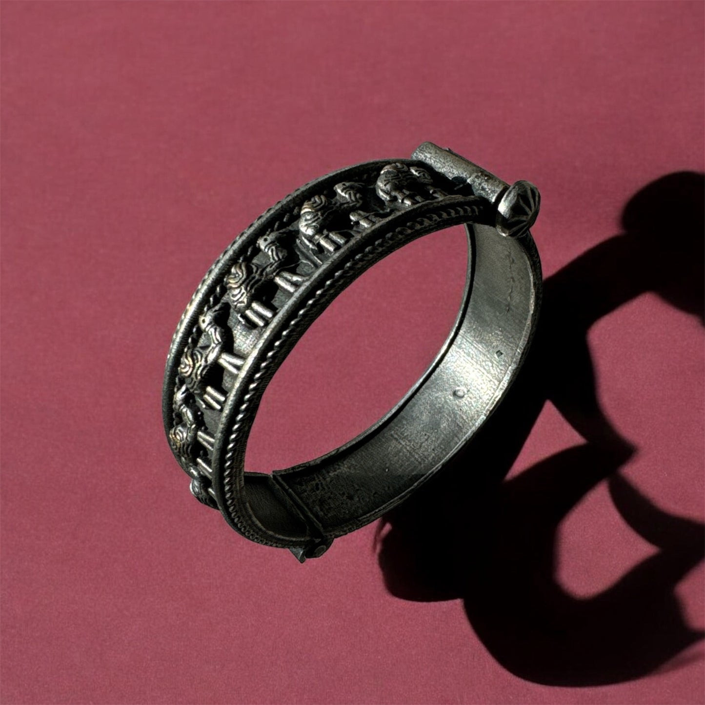 Oxidised Adjustable Kada with Camel Print – Boho Ethnic Bracelet for Women (Single Pair)
