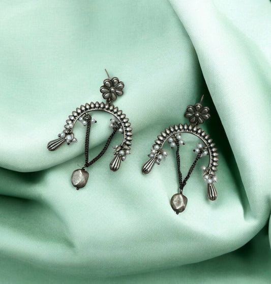 Trending Oxidized Chandbali Earrings with Pearl Detailing