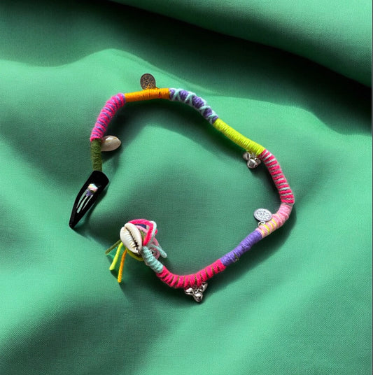 Handmade Boho Braided Single Tie with Pin – Trendy Hair Accessory for Navratri & Festivals