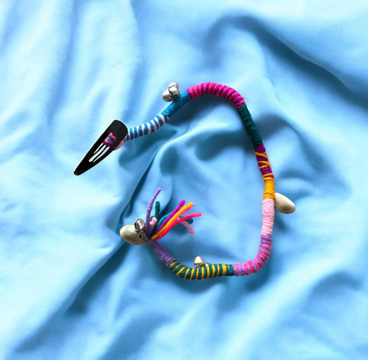 Handmade Boho Braided Single Tie with Pin – Trendy Hair Accessory for Navratri & Festivals