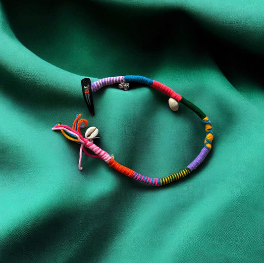 Handmade Boho Braided Single Tie with Pin – Trendy Hair Accessory for Navratri & Festivals