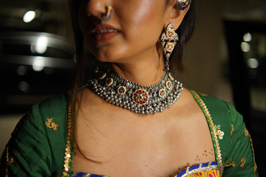 Boho Chic Oxidized Brass Choker with Kundan Work
