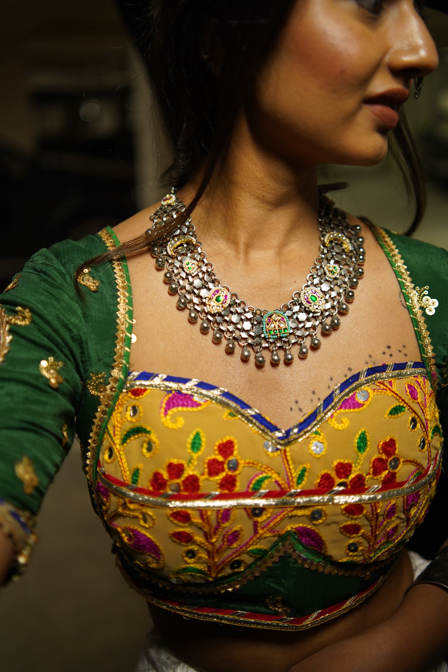 Kundan & Brass Oxidized Choker for Navratri and Festive Wear