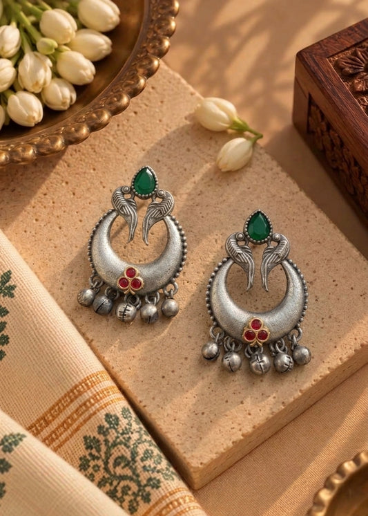 Peacock and Moon Kundan Ghungoor Earrings