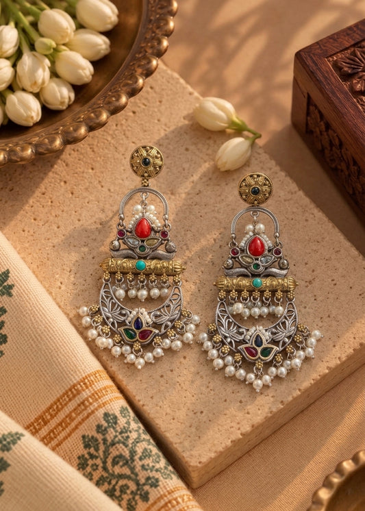 Dual Tone Multicolour & Pearl Chandbali