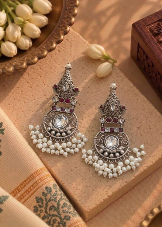 Pink and White Pearl Hanging Earrings