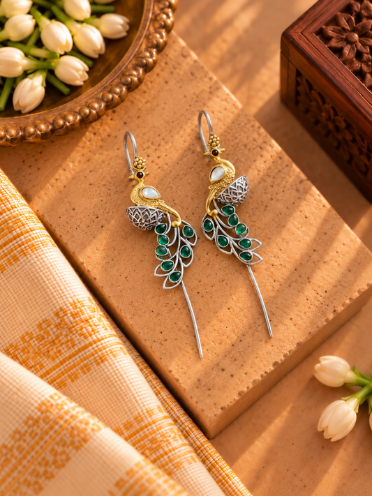 Dual Tone Mayur Green Needle Earcuffs