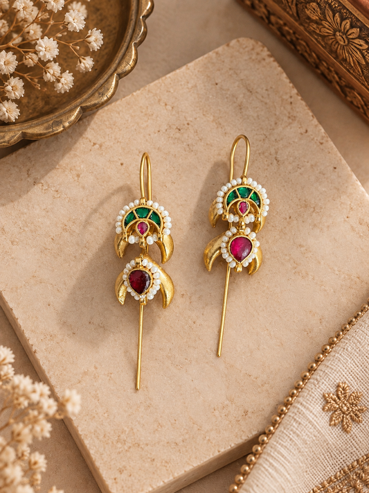 Chandrakor Green Kundan Needle Earcuffs