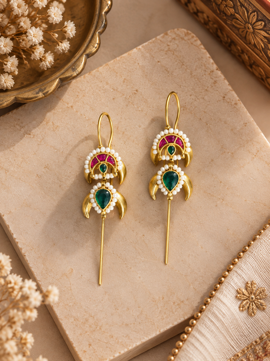 Chandrakor Pink Kundan Needle Earcuffs