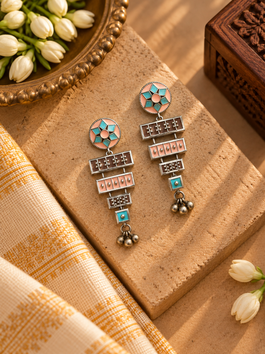 Roohani German Silver Handpainted Earrings