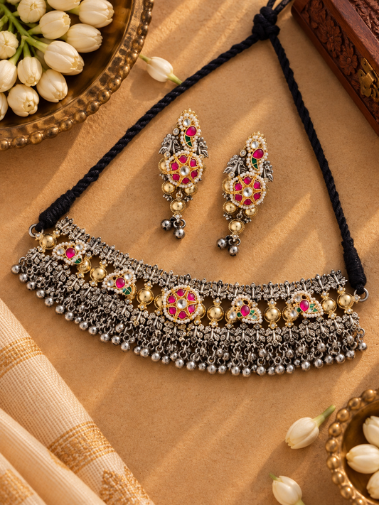 Rajwada Rani Haar Dual Tone Pachi Kundan Necklace