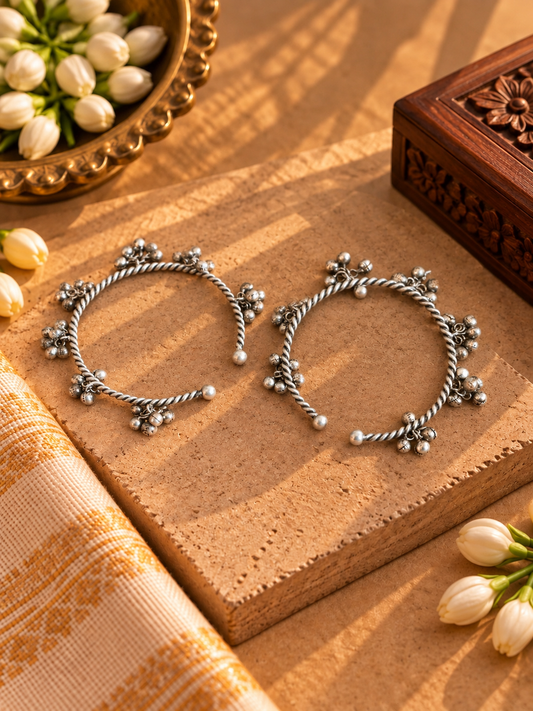 German Silver Adjustable Ghungoor Bangles - Pair