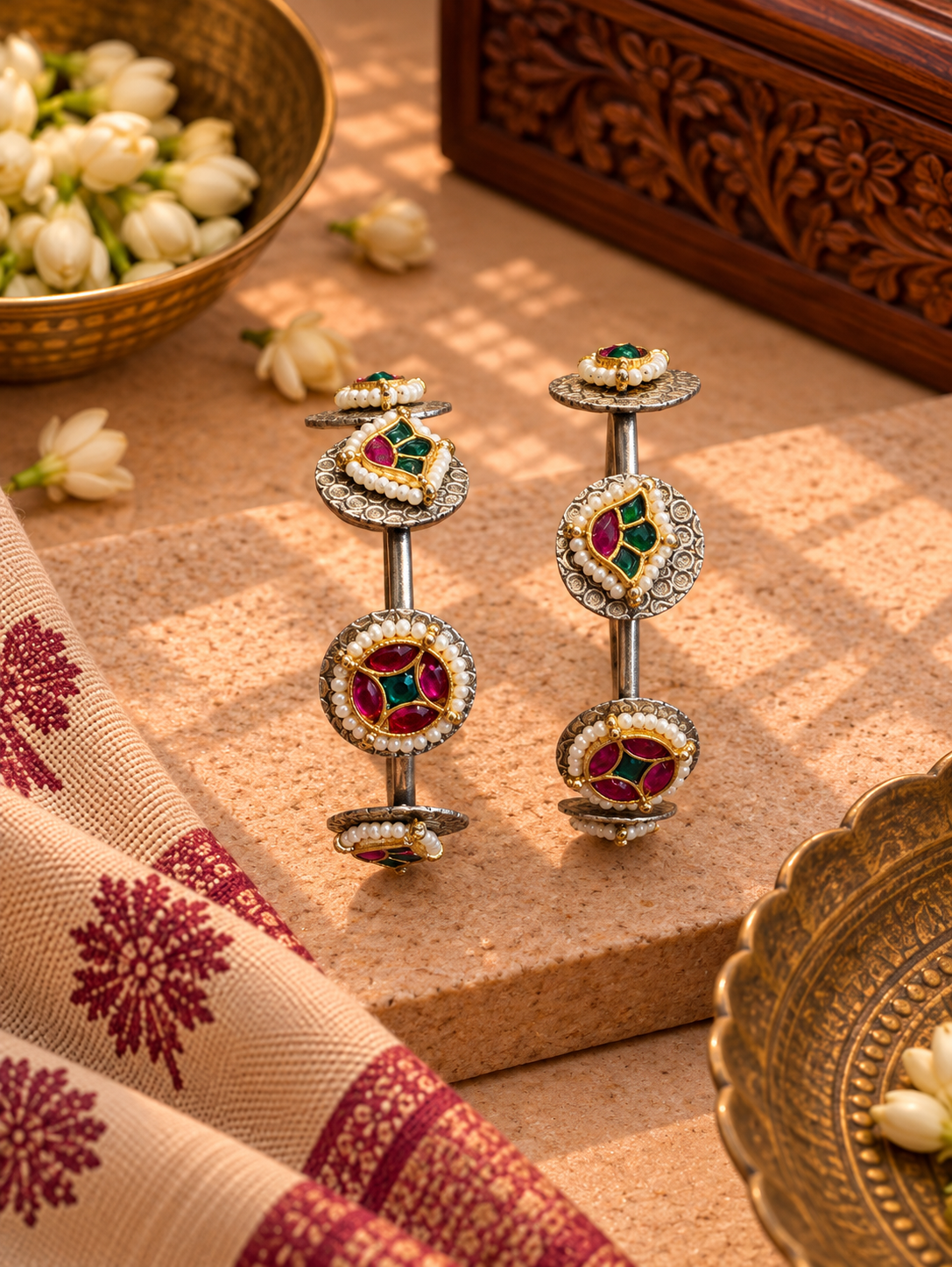 Coin Pink Pachi Kundan Adjustable Kada - Pair
