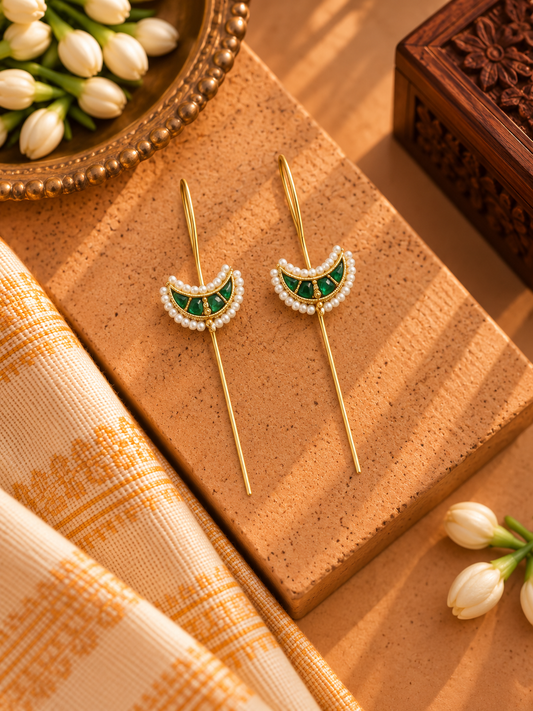 Chand Pachi Kundan Green Needle Earcuffs