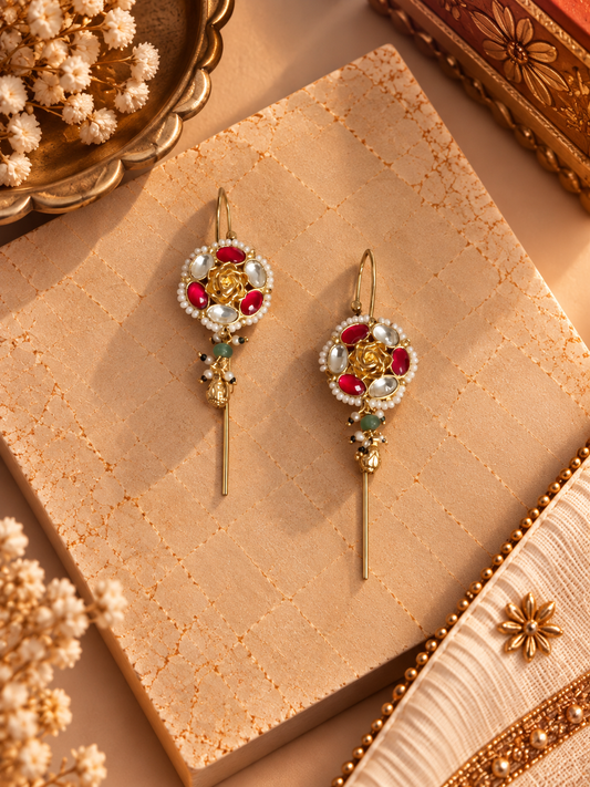 Neelam Gulabi Pachi Kundan Needle Earcuffs