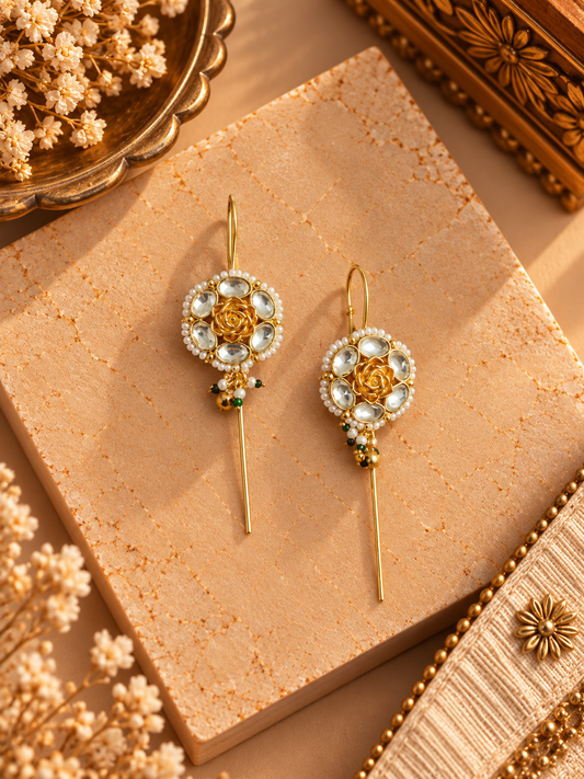Sunehri Mayur Pachi Kundan Needle Earcuffs