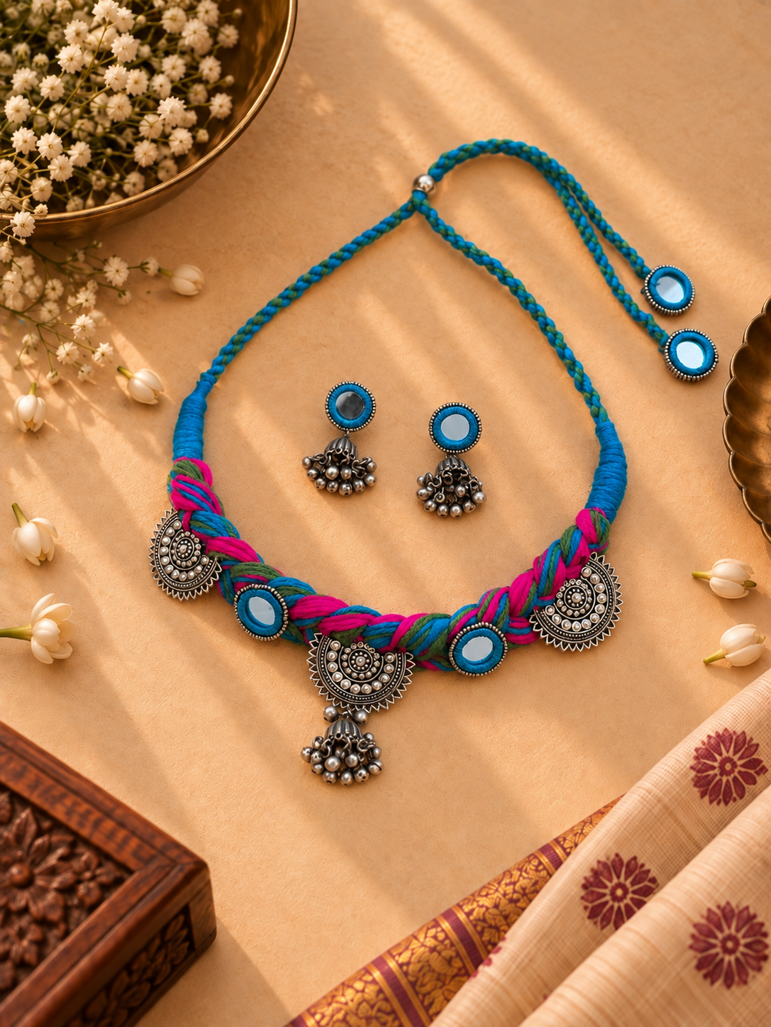 Handmade Neelam Rangoli Necklace