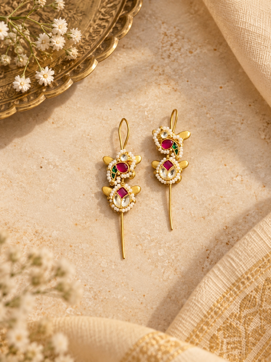 Titli Pachi Kundan Pink & Green Needle Earcuff