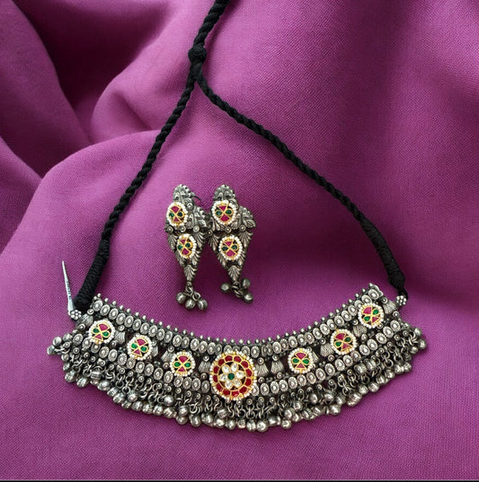 Boho Chic Oxidized Brass Choker with Kundan Work