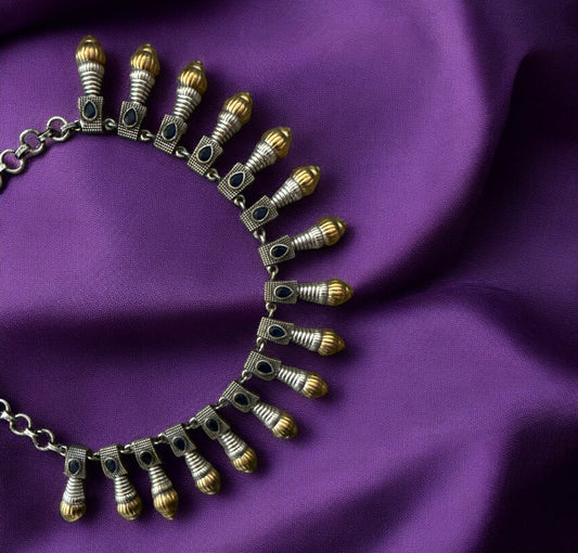 Dual-Tone Oxidized Brass Necklace with Teardrop Charms and Earrings