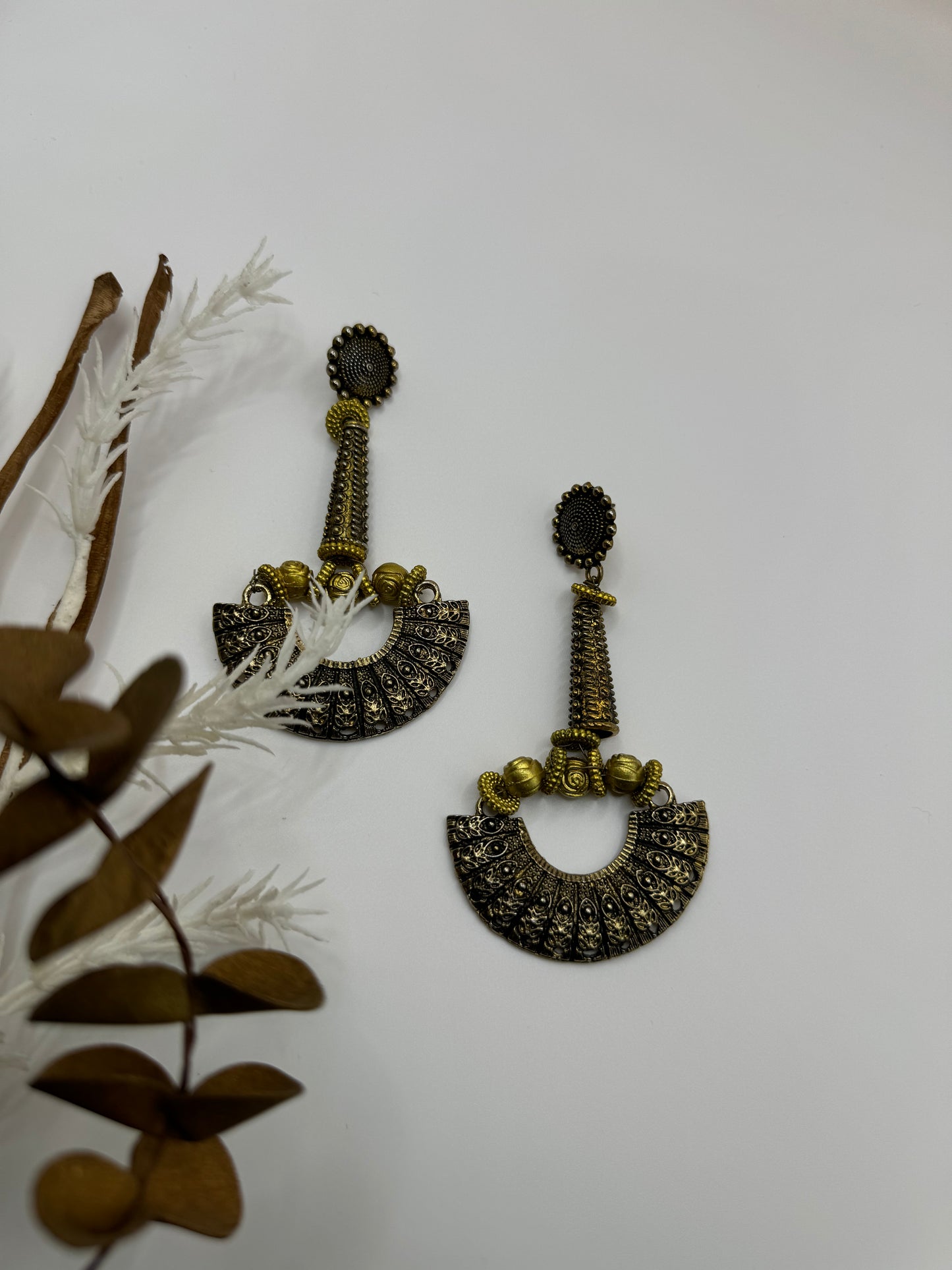 Silver & Golden Long Chandbali Earrings