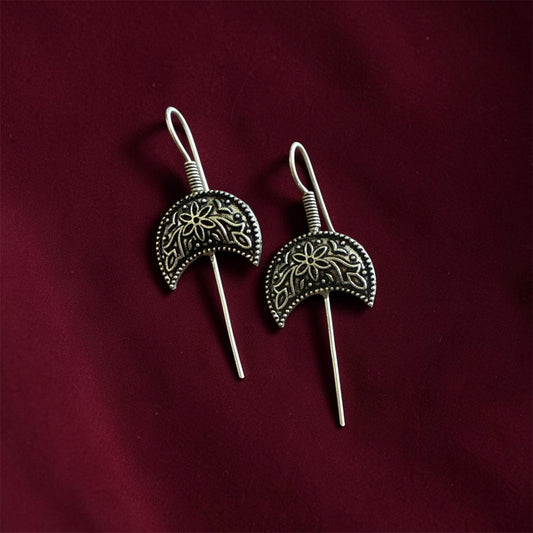 German Silver Crescent Moon Drop Earrings | Floral Ethnic Jewellery | Navratri 2026