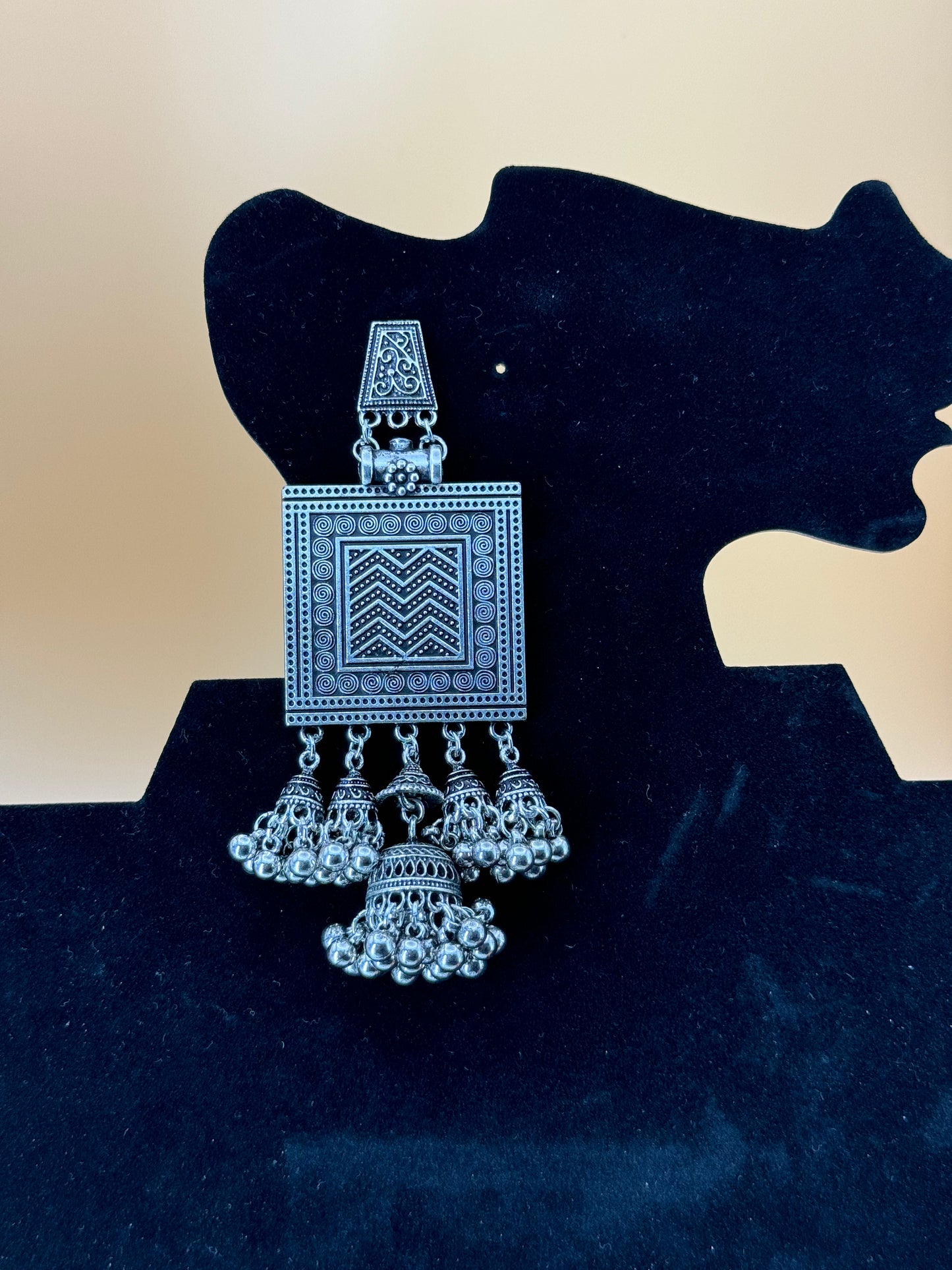 Square Pendant Earrings with Multiple Jhumka Earrings
