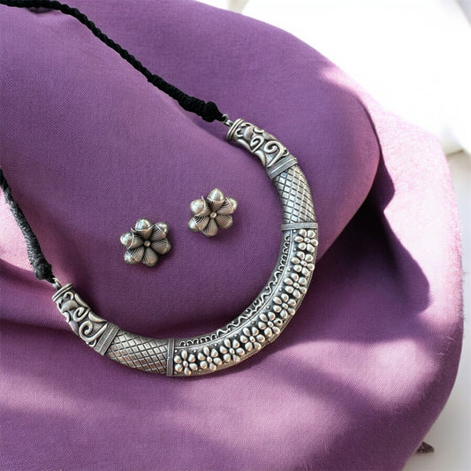 Oxidised Flora Charm Hasli and Earring Set | Boho Look | Navratri 2025