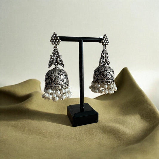Oxidised Royal Pearl Peacock Jhumka Earrings | Navratri 2025 | Boho Look