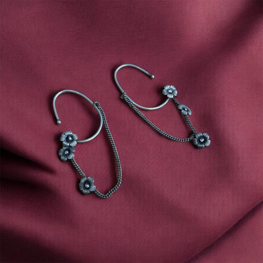Blossom Chain German Silver Handcrafted Ear Cuff | Navratri 2025