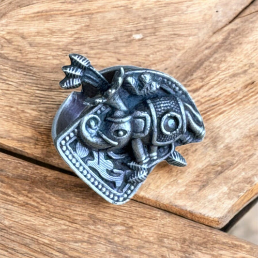 Vintage Oxidized Silver Elephant Design Ring | Navratri 2025