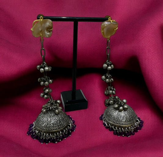 Classic Oxidised German Silver Jhumka Earrings with Pearl Drops