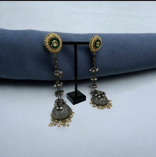 Navratri Special Oxidised German Silver Jhumkas with Kundan