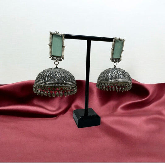 Statement German Silver Earrings with Mint Green (Monalisa) Stone