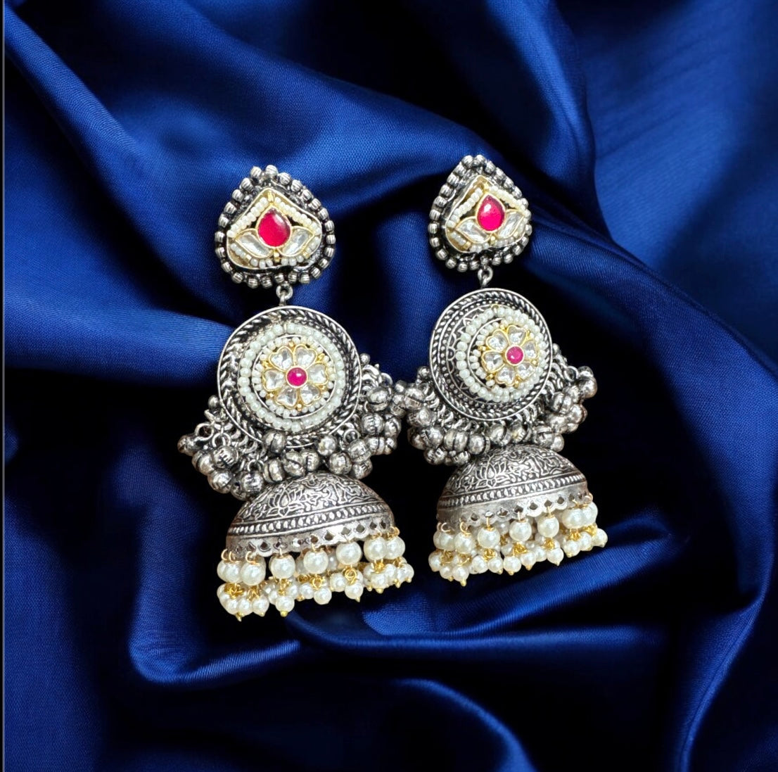 Rajasthani-Style Jhumka Earrings with Kundan Work