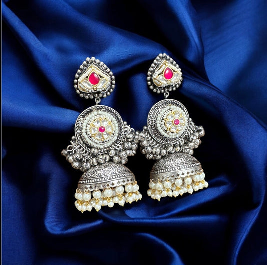 Rajasthani-Style Jhumka Earrings with Kundan Work