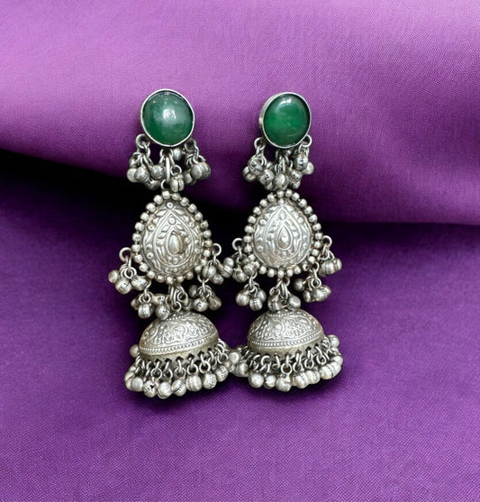 Boho-Style Jhumkas with Stone & Ghungroo Beads