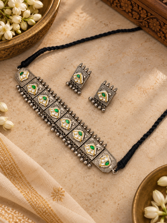 Green Kundan Choker Necklace & Earrings Set