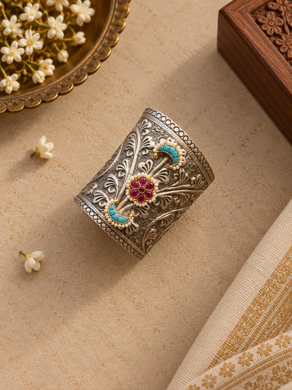 German Silver Kundan Adjustable Cuff Bracelet – Single Piece