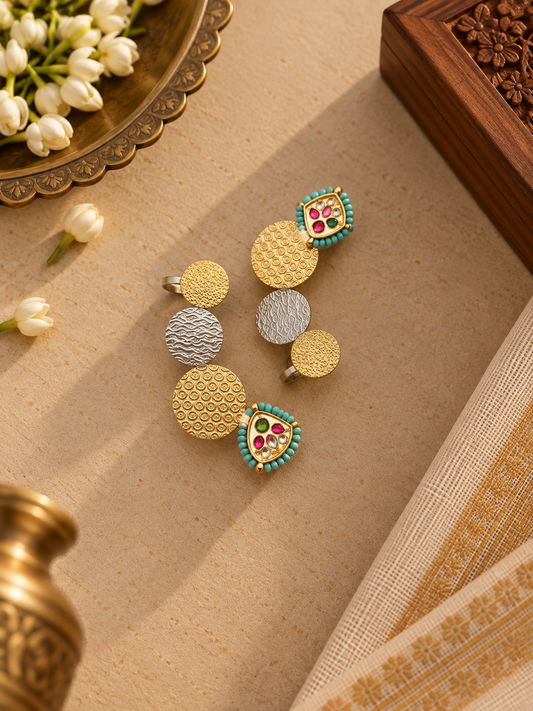 Dual-Tone German Silver Multicolour Kundan Ear Cuffs