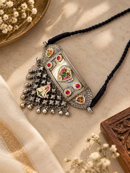 German Silver Multicolour Kundan Pendant Necklace