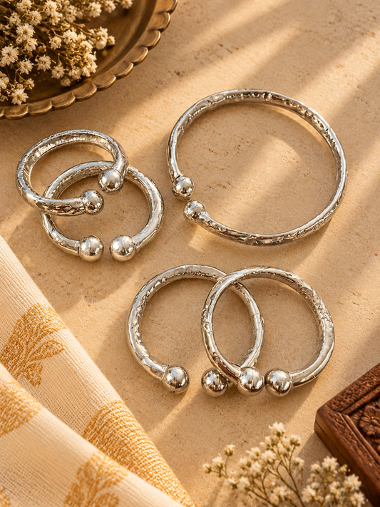 Men’s German Silver Open Kada Bracelet Set – 6 Pieces