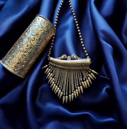 Navratri 2025 Day 4 Combo: Regal Rhythm Long Necklace & Oxidised Handcuff Set