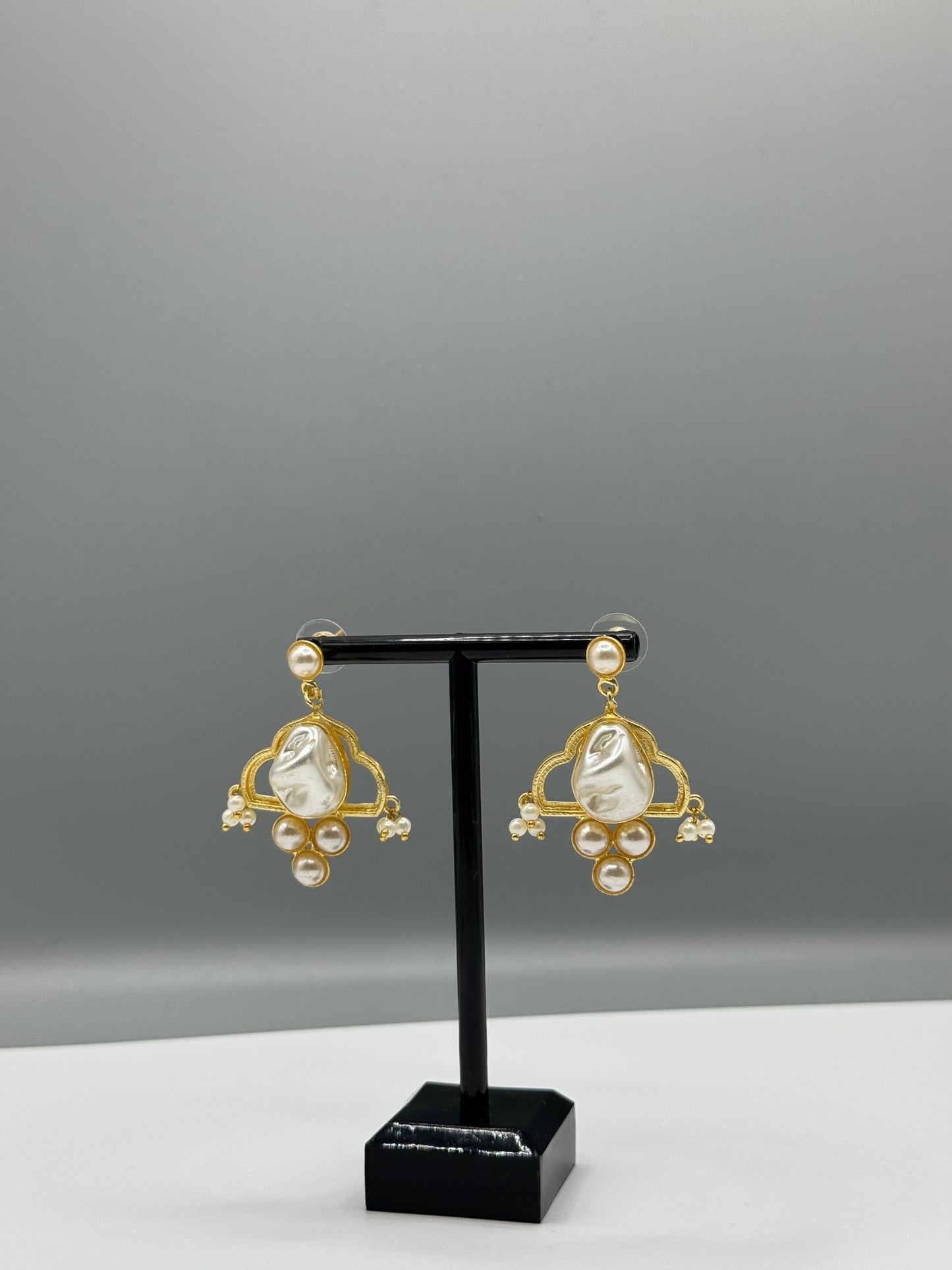 All White Stone and Pearl Earring