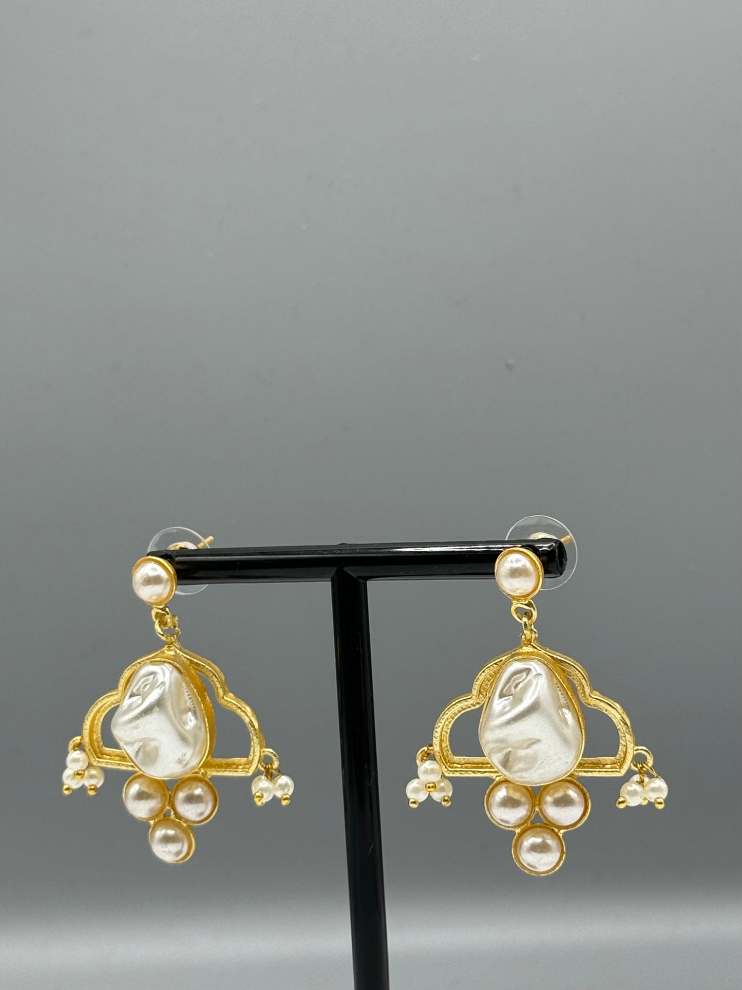 All White Stone and Pearl Earring