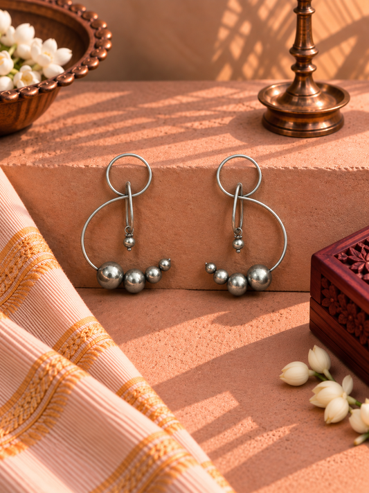 Oxidised German Silver Geometric Hoop Earrings