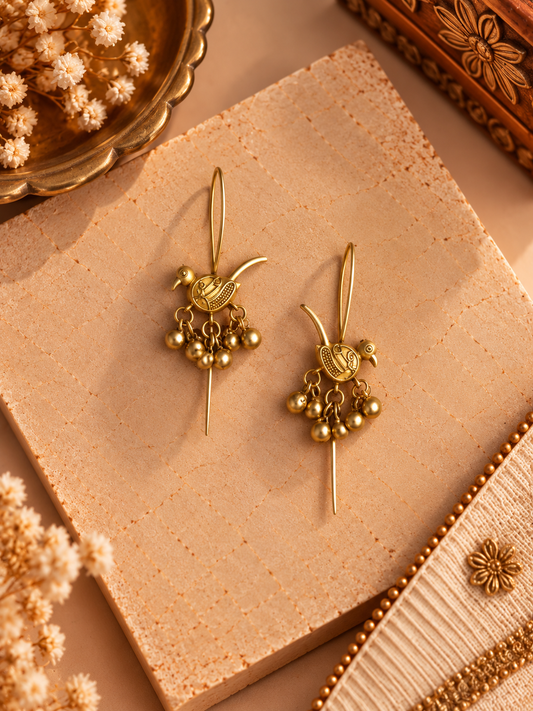 Gold-Tone German Silver Bird Ghungroo Bugadi Ear Cuffs – Pair