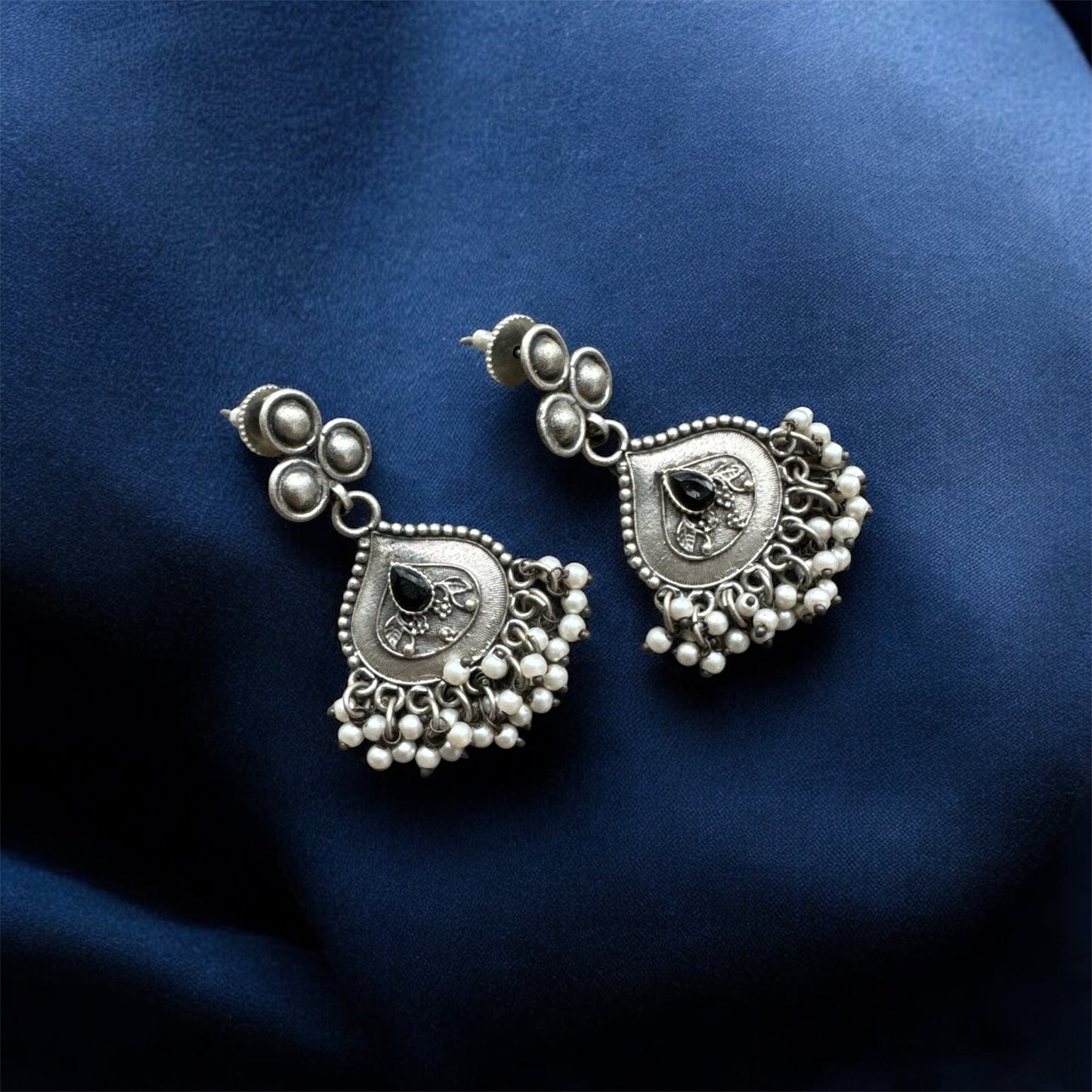 Oxidised Black Stone Dangle Earrings