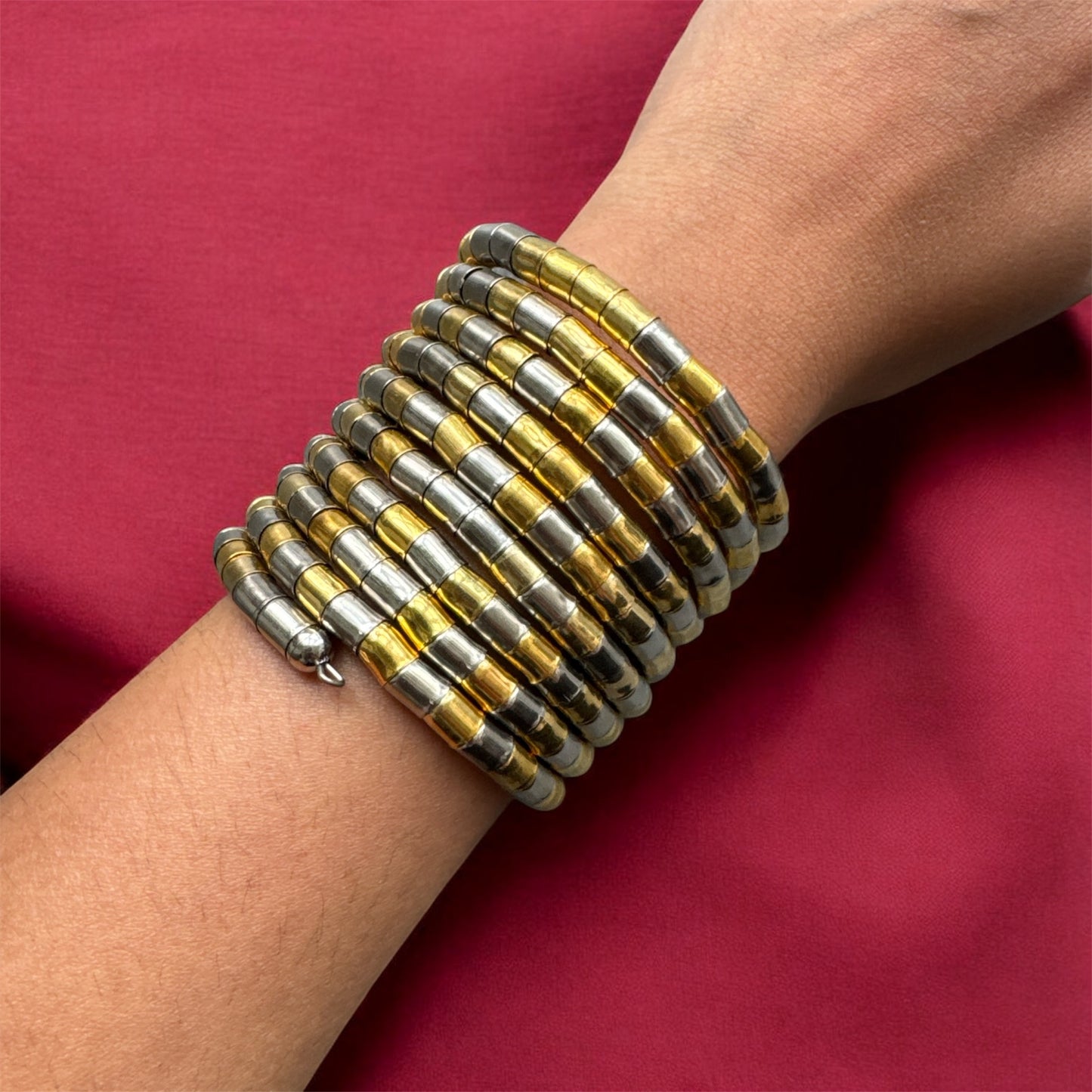 Golden Silver Spiral Bracelet – Twisted Elegance